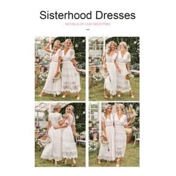 Bdcoco Women's V Neck Floral Lace Wedding Dress Short Sleeve Bridesmaid Evening Party Maxi Dress White