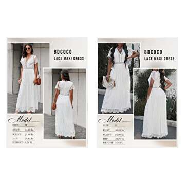 Bdcoco Women's V Neck Floral Lace Wedding Dress Short Sleeve Bridesmaid Evening Party Maxi Dress White