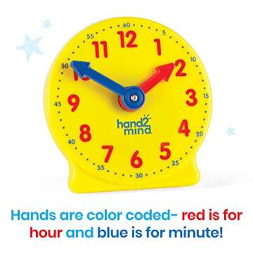 hand2mind Mini Geared Clock, Telling Time Teaching Clock, Learn to Tell Time Clock, Analog Learning Clock, Clock for Kids Learning to Tell Time, Teaching Time Classroom Clock (Set of 24)