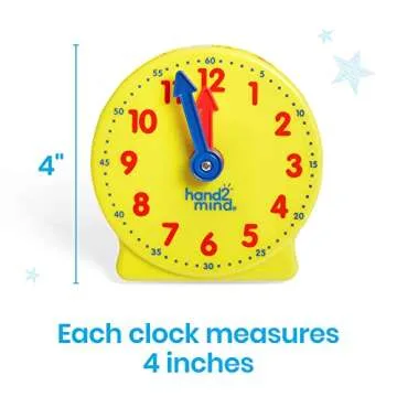 hand2mind Mini Geared Clock, Telling Time Teaching Clock, Learn to Tell Time Clock, Analog Learning Clock, Clock for Kids Learning to Tell Time, Teaching Time Classroom Clock (Set of 24)