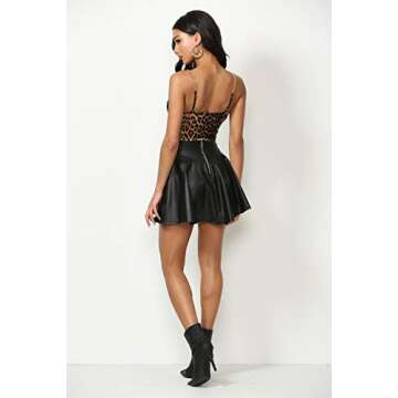 Women's J2 Love Faux Leather Back Gold Zip Mini Skater Skirt, Large, Black