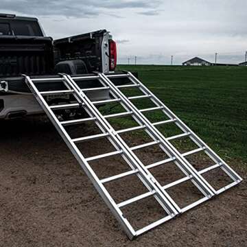 Yutrax TX103 Silver 70-inch Aluminum Tri-Fold Ramp, UTV Ramp/ATV Ramp/Motorcycle Ramp/Loading Ramps ...