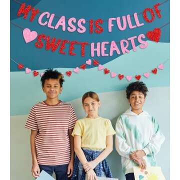 Glittery My Class is Full of Sweethearts Banner Happy Valentine's Day Banner School Classroom Valentines Day Decorations for Student School Class Teacher Valentines Day Decorations Supplies