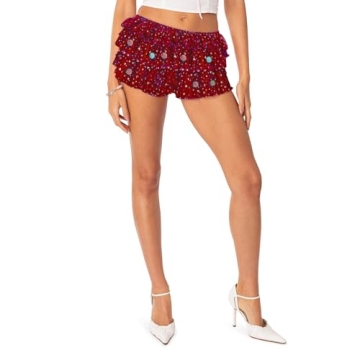 Christmas Bloomers for Women Cute Lace Pleated Ruffle Shorts Tulle Holiday Party Tutu Shorts Pettipa...