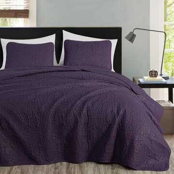 Chezmoi Collection Austin 3-Piece Oversized Bedspread Coverlet Set (Queen, Purple)