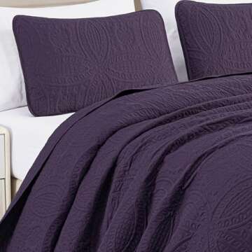 Chezmoi Collection Austin 3-Piece Oversized Bedspread Coverlet Set (Queen, Purple)