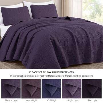 Chezmoi Collection Austin 3-Piece Oversized Bedspread Coverlet Set (Queen, Purple)