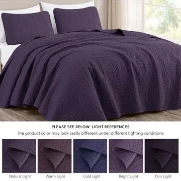 Stylish Chezmoi Austin 3-Piece Bedspread Set in Purple