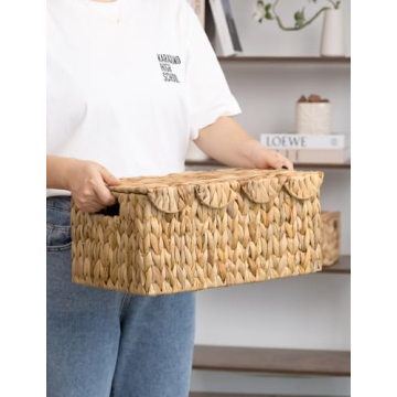 Handwoven Storage Basket with Scalloped Lid and Handles