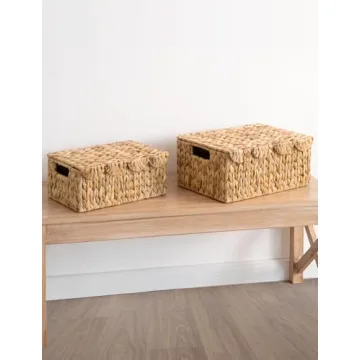 Handwoven Storage Basket with Scalloped Lid and Handles