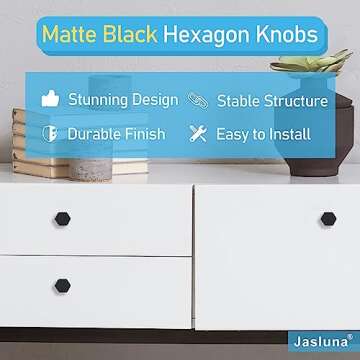Jasluna 6-Pack Black Cabinet Knobs - Modern Hexagon Design