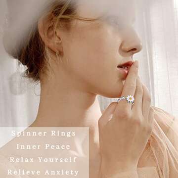 FUNEIA 6Pcs Fidget Ring for Women Anti-Anxiety Rings Adjustable Open Stackable Spinner Rings Set