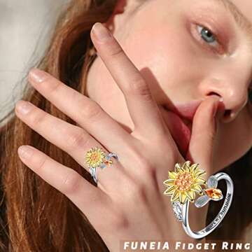 FUNEIA 6Pcs Fidget Ring for Women Anti-Anxiety Rings Adjustable Open Stackable Spinner Rings Set