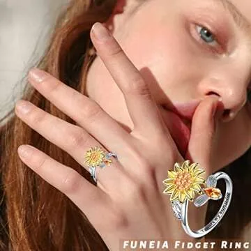 FUNEIA 6Pcs Fidget Ring for Women Anti-Anxiety Rings Adjustable Open Stackable Spinner Rings Set