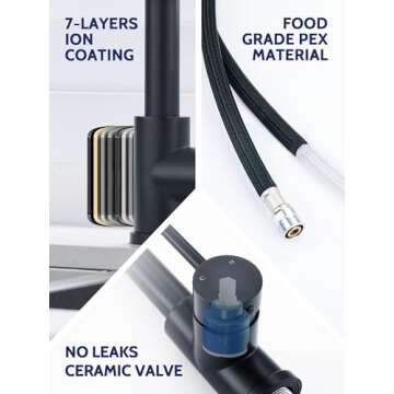 LUFEIDRA Black Kitchen Faucets with Pull Down Sprayer - High Arc Spring 304 Stainless Steel Single H...