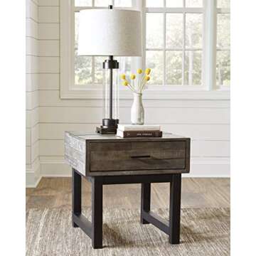 Signature Design by Ashley Mondoro Industrial Square End Table, Reclaimed Brown