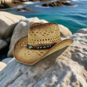 Kalerona Straw Cowboy Hat for Men and Women - Western Style Wide Brim Hat, Perfect for Beach and Cowboy Events - Straw Cowgirl Hat and Cowboy Party Accessory