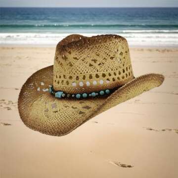 Kalerona Straw Cowboy Hat for Men and Women - Western Style Wide Brim Hat, Perfect for Beach and Cowboy Events - Straw Cowgirl Hat and Cowboy Party Accessory