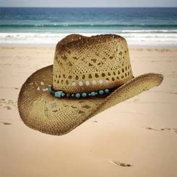 Kalerona Straw Cowboy Hat for Men and Women - Western Style Wide Brim Hat, Perfect for Beach and Cowboy Events - Straw Cowgirl Hat and Cowboy Party Accessory