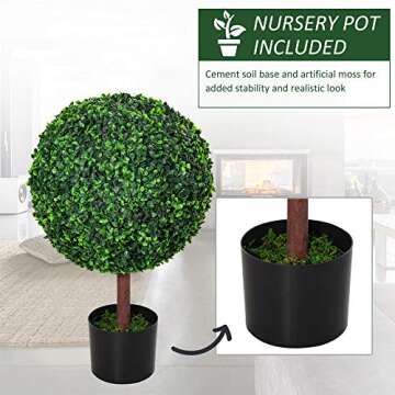 Outsunny 23.5" Artificial Boxwood Topiary Ball Tree, Fake Decorative Plant, Nursery Pot Included for Home, Balcony, Backyard and Garden