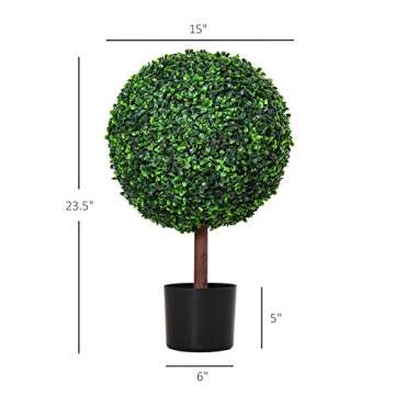 Outsunny 23.5" Artificial Boxwood Topiary Ball Tree, Fake Decorative Plant, Nursery Pot Included for Home, Balcony, Backyard and Garden