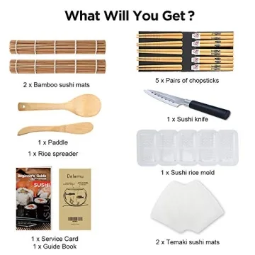 Delamu Sushi Making Kit for Beginners and Pros with Bamboo Tools