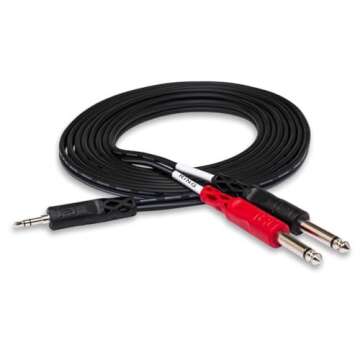 Hosa Technology 2x 10' Stereo 3.5mm Mini Male to Two Mono 1/4in Phone Plugs, Breakout Y-Cable