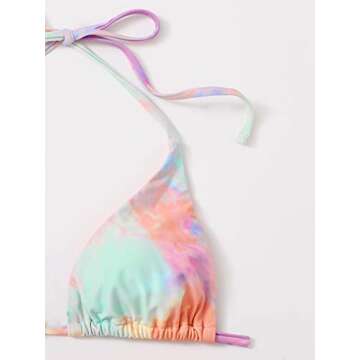 SOLY HUX Women's 3 Piece High Waisted Bikini Set Halter Triangle V Neck Swimsuit with Cover Ups Beach Skirt Bathing Suit Swimwear Orange Tie Dye S