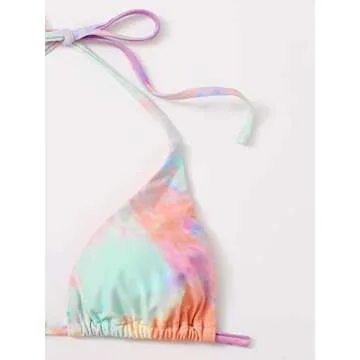 SOLY HUX Women's 3 Piece High Waisted Bikini Set Halter Triangle V Neck Swimsuit with Cover Ups Beach Skirt Bathing Suit Swimwear Orange Tie Dye S