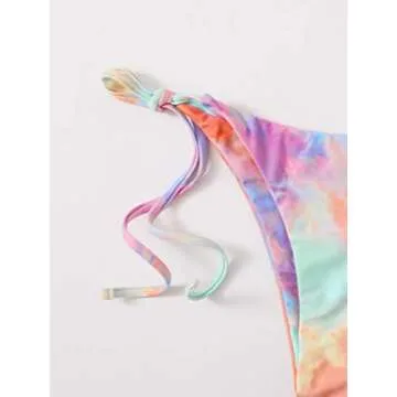 SOLY HUX Women's 3 Piece High Waisted Bikini Set Halter Triangle V Neck Swimsuit with Cover Ups Beach Skirt Bathing Suit Swimwear Orange Tie Dye S