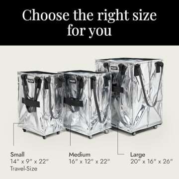 HULKEN (Large, Silver) Reusable Grocery Bag On Wheels, Shopping Trolley, Rolling Tote, Zipper Closure, Lightweight, Carries Up to 66 lb, Folds Flat, Unbreakable Handles