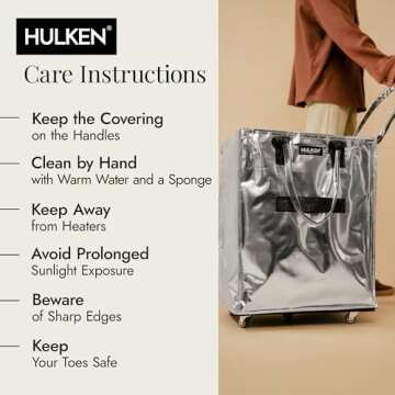 HULKEN (Large, Silver) Reusable Grocery Bag On Wheels, Shopping Trolley, Rolling Tote, Zipper Closure, Lightweight, Carries Up to 66 lb, Folds Flat, Unbreakable Handles