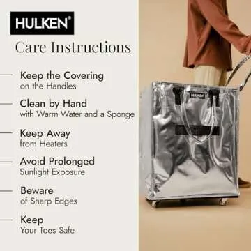 HULKEN (Large, Silver) Reusable Grocery Bag On Wheels, Shopping Trolley, Rolling Tote, Zipper Closure, Lightweight, Carries Up to 66 lb, Folds Flat, Unbreakable Handles
