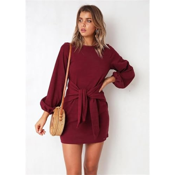 Elegant Long Lantern Sleeve Dress for Women - PRETTYGARDEN
