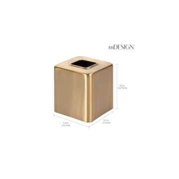 mDesign Metal Square Tissue Box Cover, Modern Facial Paper Holder - Accessories for Bathroom Vanity Countertop, Bedroom Dresser, Night Stand, Desk, Office and End Table - Unity Collection - Soft Brass