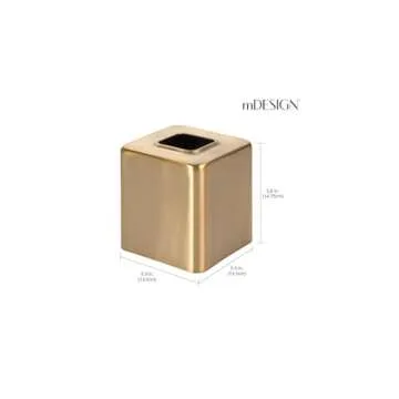 mDesign Metal Square Tissue Box Cover, Modern Facial Paper Holder - Accessories for Bathroom Vanity Countertop, Bedroom Dresser, Night Stand, Desk, Office and End Table - Unity Collection - Soft Brass
