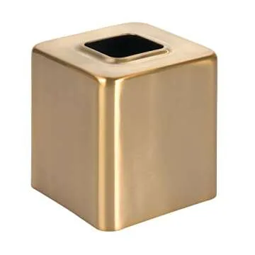mDesign Metal Square Tissue Box Cover, Modern Facial Paper Holder - Accessories for Bathroom Vanity Countertop, Bedroom Dresser, Night Stand, Desk, Office and End Table - Unity Collection - Soft Brass