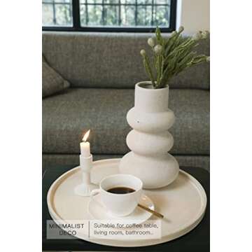 DN DECONATION White Wood Tray, Large Decorative Tray for Coffee Table, Ottoman, Decorative Round Tra...