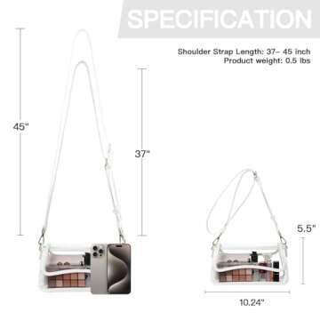 Telena Clear Purses for Women Stadium Crossbody Bag Waterproof Transparent Clear Bag for Stadium Events Festivals Concerts White