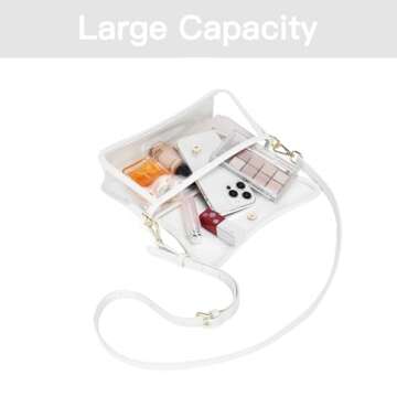 Telena Clear Purses for Women Stadium Crossbody Bag Waterproof Transparent Clear Bag for Stadium Events Festivals Concerts White