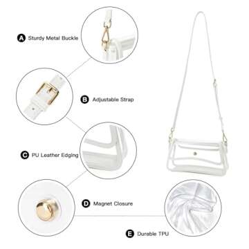 Telena Clear Purses for Women Stadium Crossbody Bag Waterproof Transparent Clear Bag for Stadium Events Festivals Concerts White