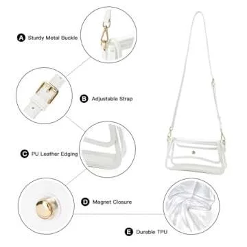 Telena Clear Purses for Women Stadium Crossbody Bag Waterproof Transparent Clear Bag for Stadium Events Festivals Concerts White
