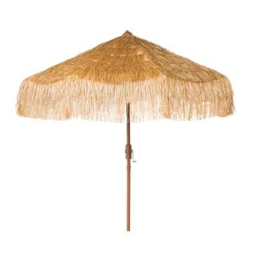 SAFAVIEH Outdoor Collection Tiki Tan 9-Foot Crank Auto Tilt UV Protected Umbrella