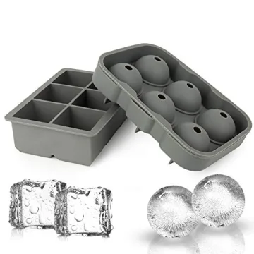 Ticent Ice Cube Trays Set of 2 - Silicone Sphere Ice Ball Maker with Lid & Large Square Ice Molds fo...