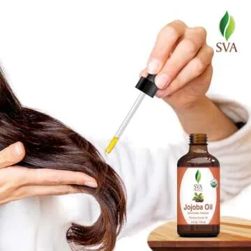 SVA Jojoba Seed Oil Organic - 4 Fl Oz – 100% Natural Cold Pressed Organic Jojoba Oil - for Face, Skin Care, Hair Care, Scalp Massage & Body Massage – Carrier Oil with Dropper
