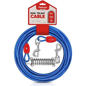 Petbobi 30 FT Outdoor Roaming Dog Leash - Durable 4mm Tie-Out Cable with Shock Absorbing Spring