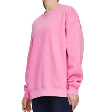 THE GYM PEOPLE Women's Fleece Crewneck Sweatshirt Loose fit Soft Oversized Pullover Sweatshirt(Pink, Medium)