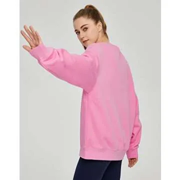THE GYM PEOPLE Women's Fleece Crewneck Sweatshirt Loose fit Soft Oversized Pullover Sweatshirt(Pink, Medium)