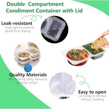 Jatranzity 20 Sets Double Compartment Condiment Container for Dip, Sauce, Sampling and Travel Snacks(Includes 10 Pairs Disposable Gloves)