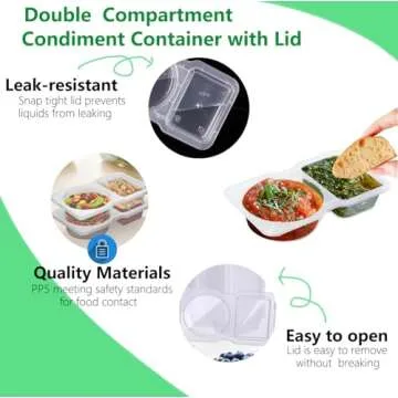 Jatranzity 20 Sets Double Compartment Condiment Container for Dip, Sauce, Sampling and Travel Snacks(Includes 10 Pairs Disposable Gloves)